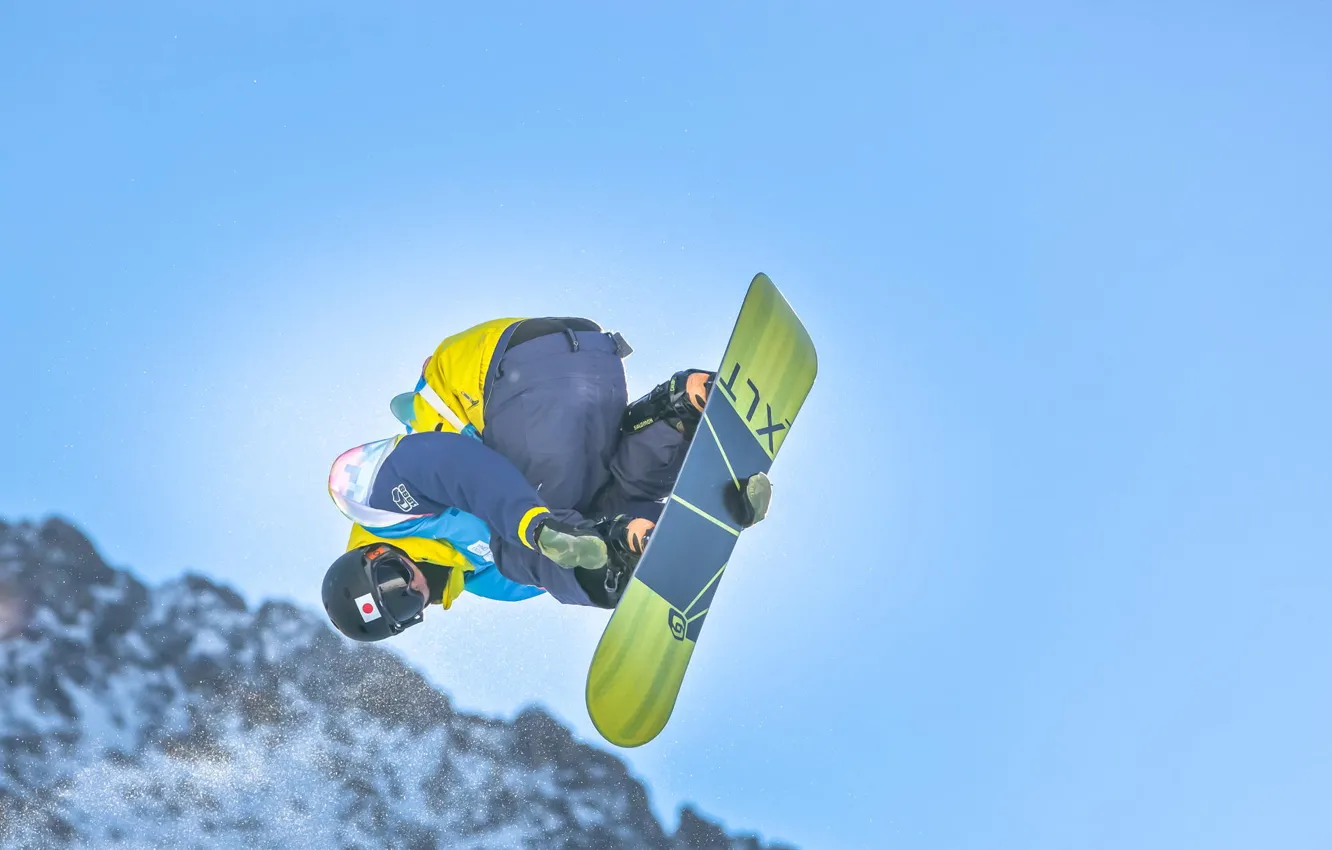 Photo wallpaper snow, sport, guy, snowboarder, the trick