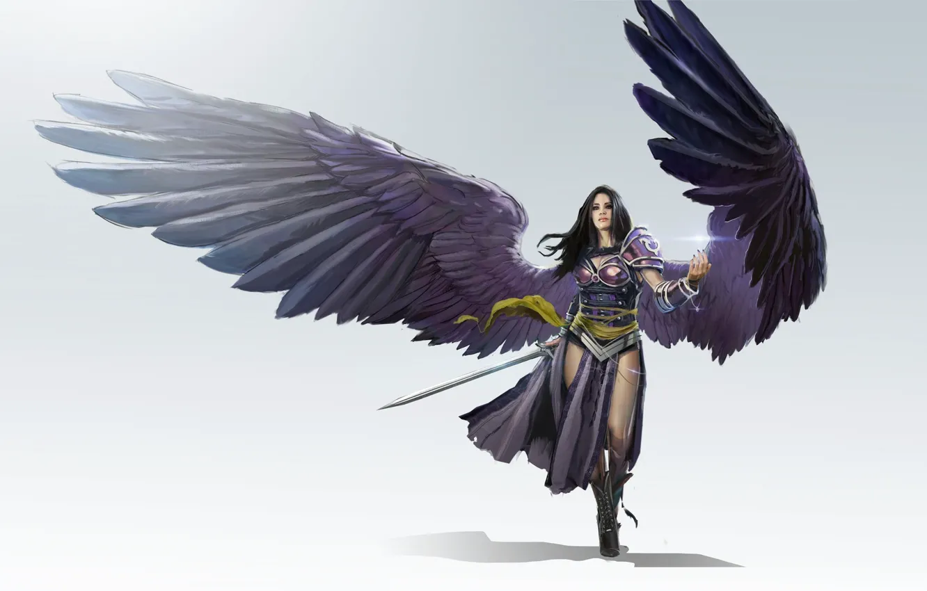 Photo wallpaper girl, weapons, wings, warrior, art, fantasy, lvl, todd hebenstreit