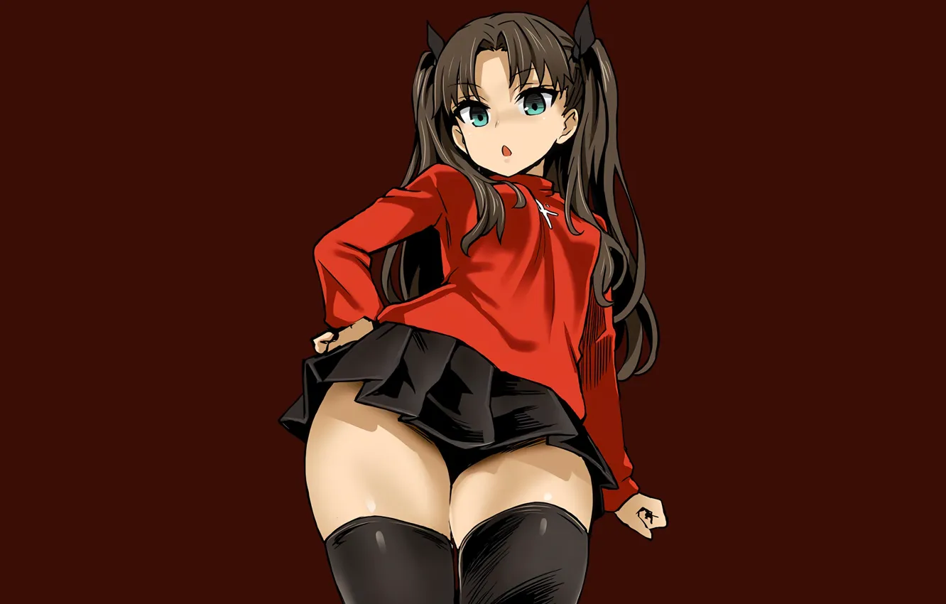 Photo wallpaper Fate Stay Night, twintails, from below, anime girls, Ecchi, Schoolgirl, Rin Tohsaka, Fate Series
