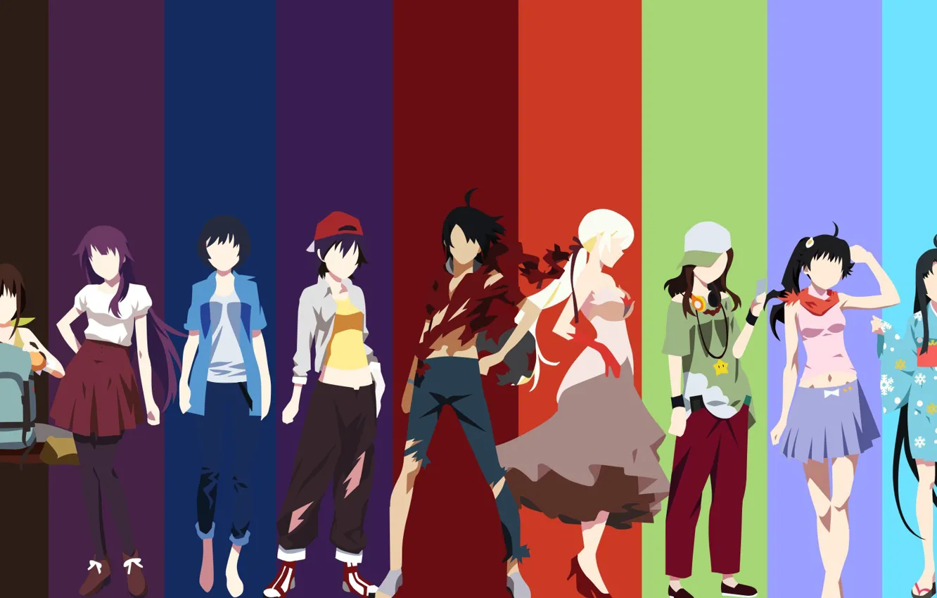 Photo wallpaper kawaii, anime, manga, cast, bishojo, Bakemonogatari, Monogatari, japonese