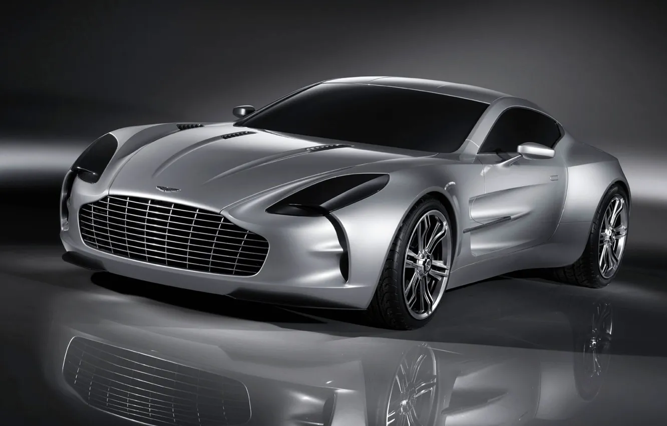 Photo wallpaper reflection, Aston Martin, silver, ONE 77