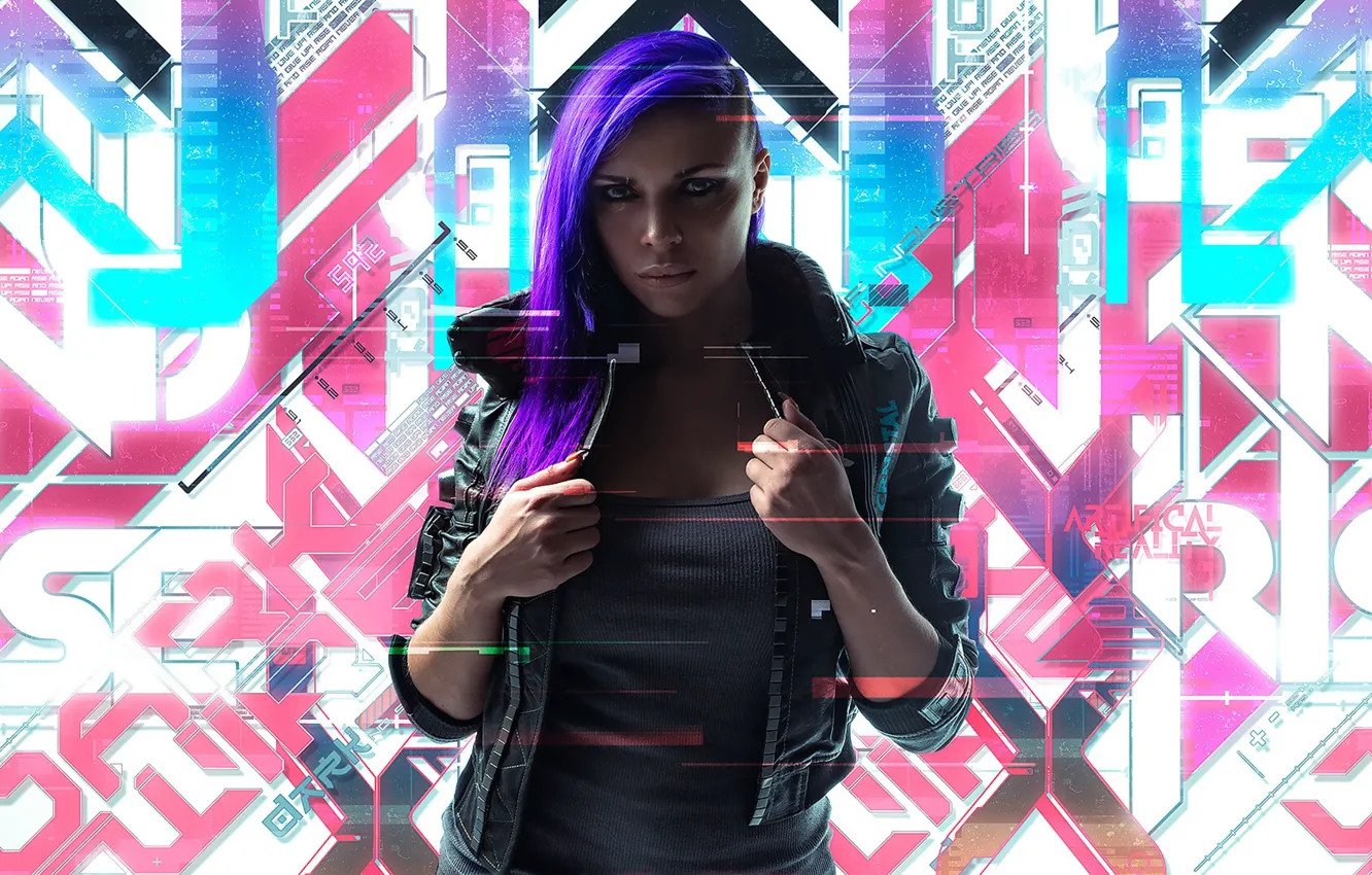 Photo wallpaper girl, city, lights, the game, art, cyborg, cyberpunk, Neon