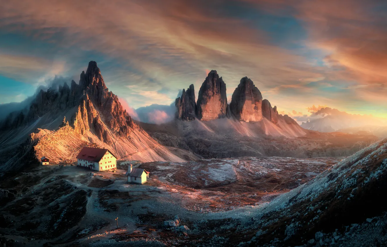 Photo wallpaper Italy, sunset, Dolomites