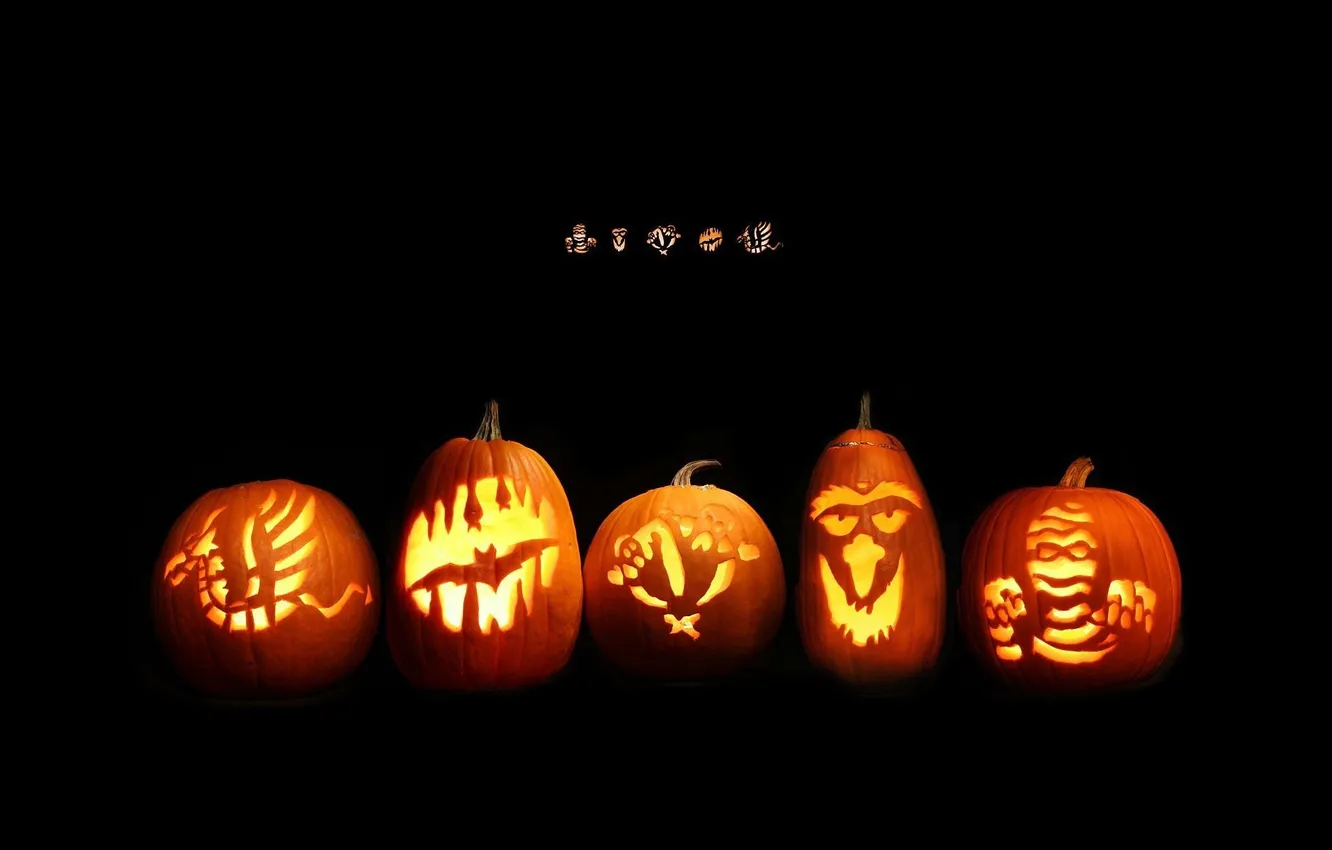 Photo wallpaper pattern, Halloween, pumpkin, Halloween, black background