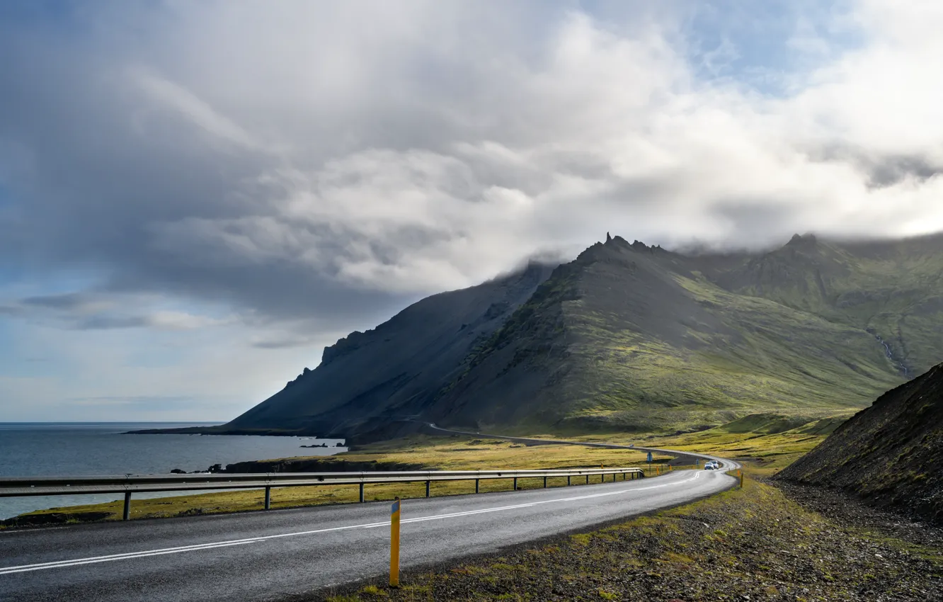 Photo wallpaper road, mountains, coast, Iceland