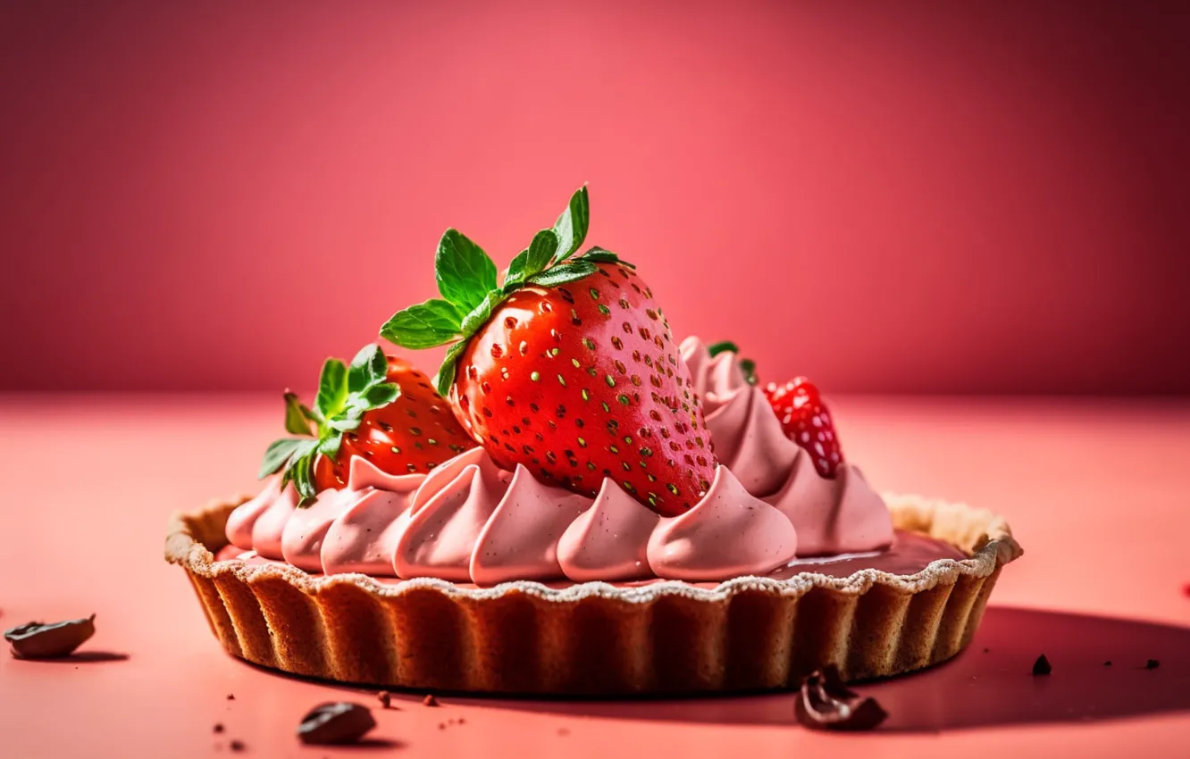 Photo wallpaper berries, strawberry, pie, dessert, AI art, neural network