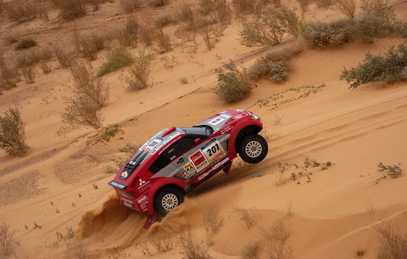 Photo wallpaper Sand, Red, Auto, Sport, Machine, Race, Mitsubishi, Rally