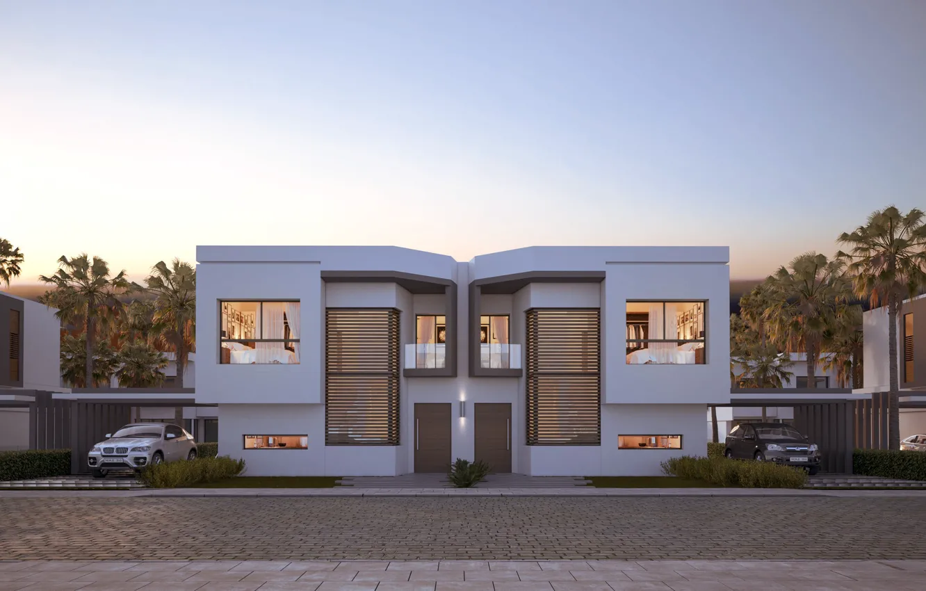 Photo wallpaper design, structure, France, symmetry, Modern villa