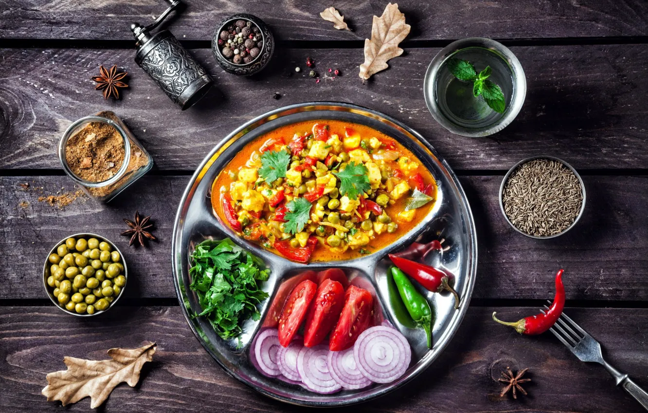 Photo wallpaper Anis, pepper, tomatoes, vegetables, spices, salad