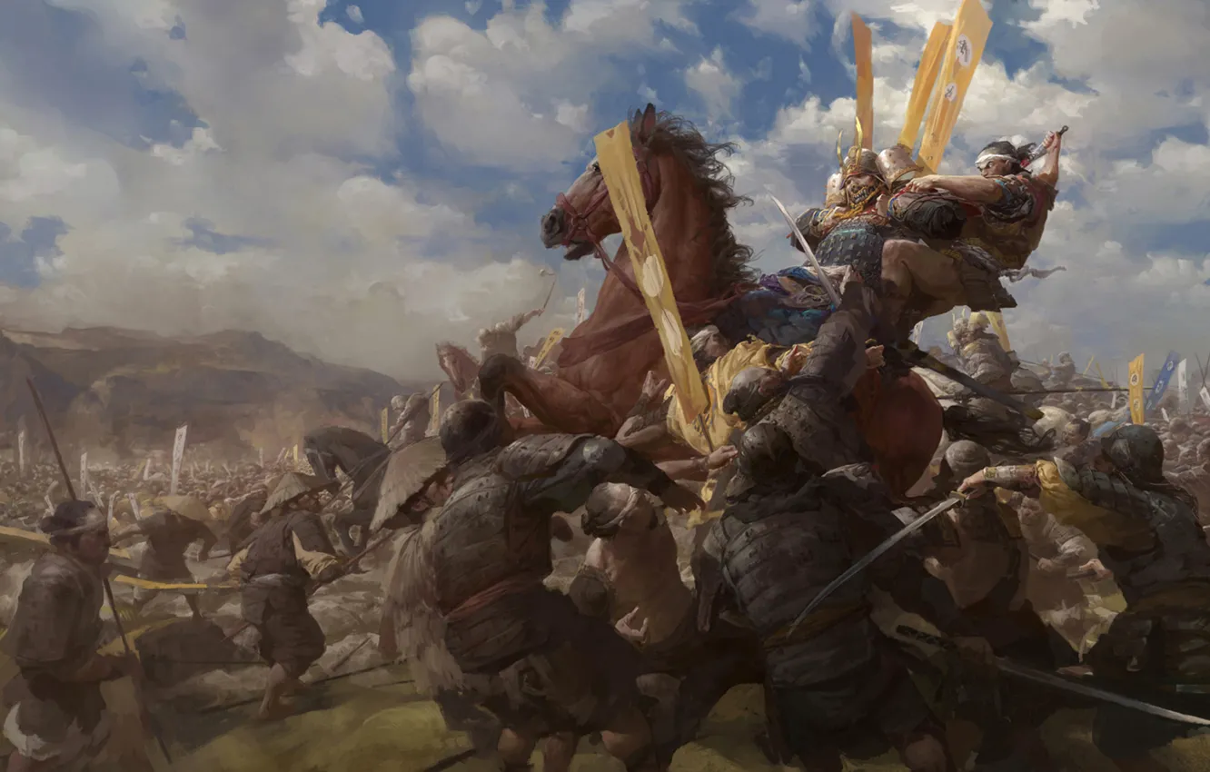 Photo wallpaper death, war, horse, army, samurai, battle