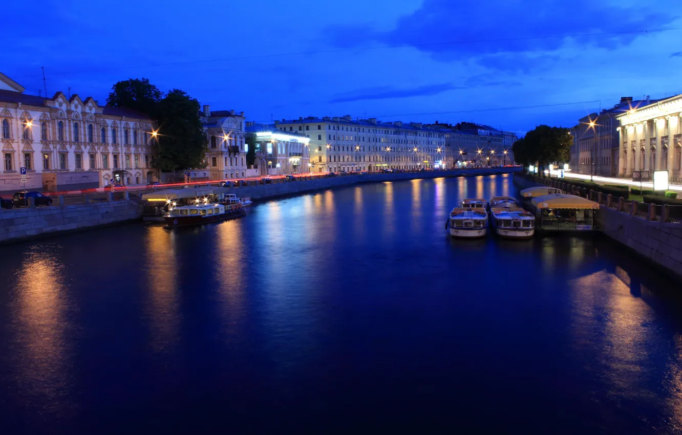 Photo wallpaper night, lights, river, Peter, lights, Saint Petersburg, Russia, St. Petersburg