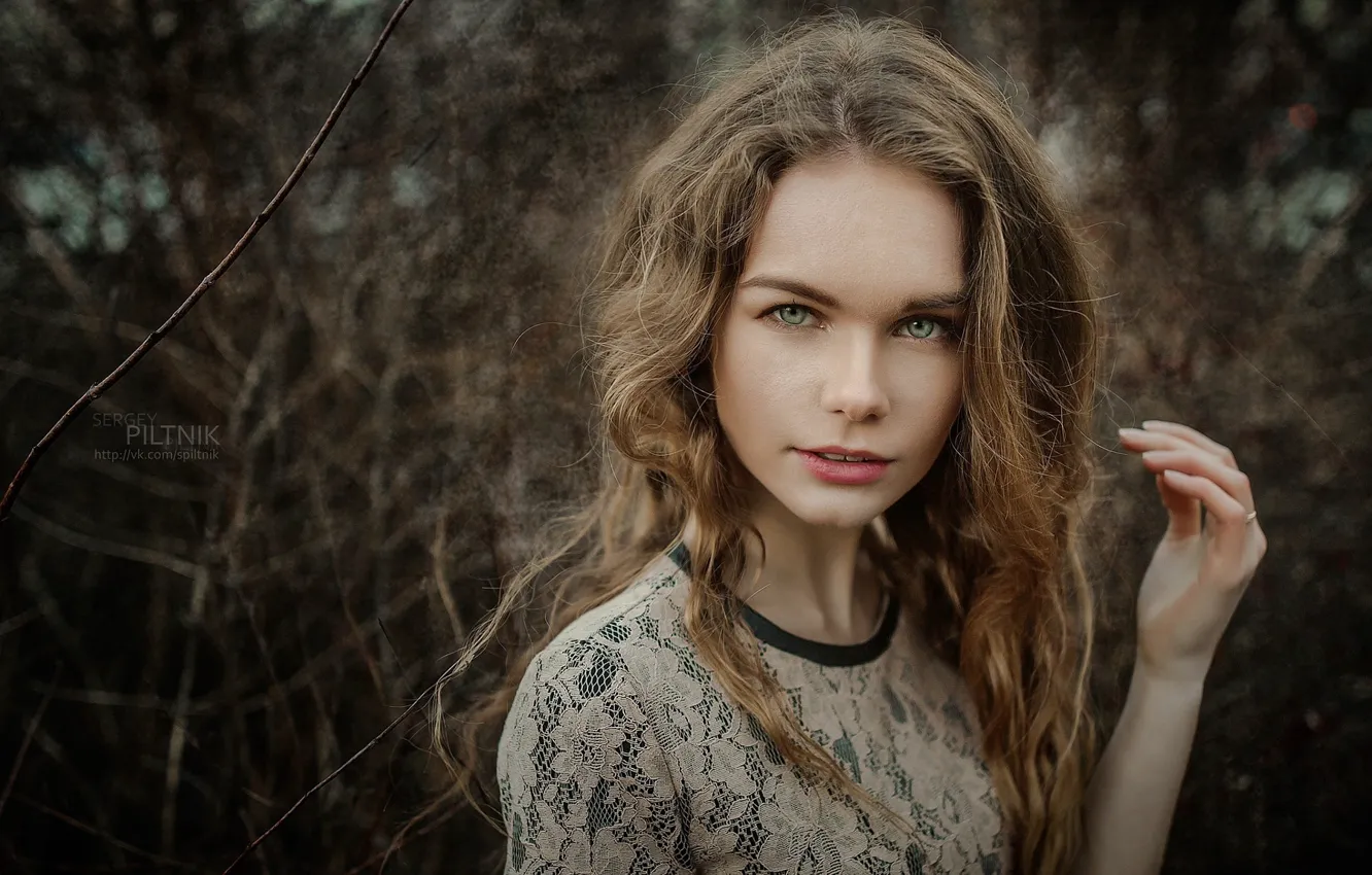 Photo wallpaper girl, branches, portrait, makeup, hairstyle, brown hair, cute, nature