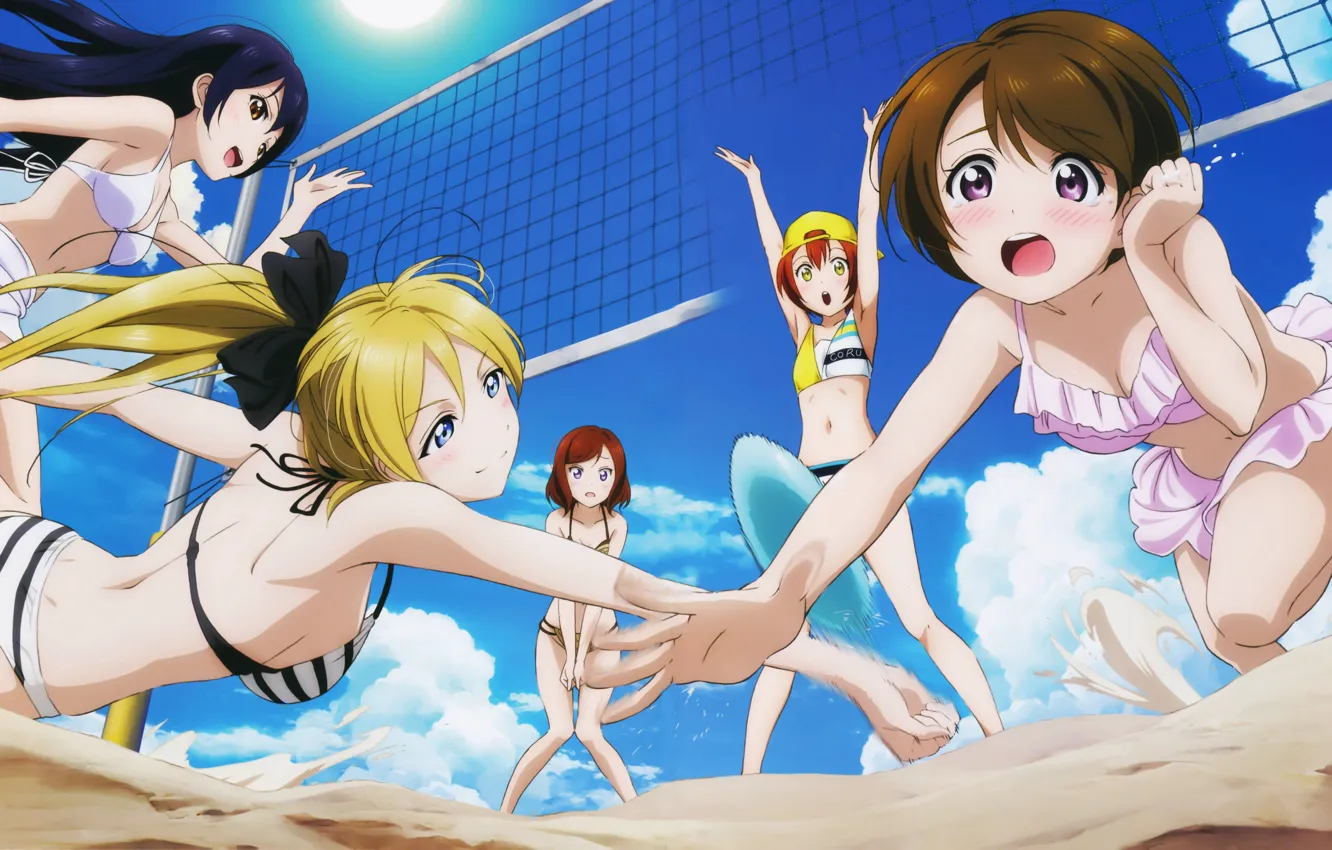 Photo wallpaper Girls, Mesh, Anime, Girls, Anime, Girls, Beach volleyball, Beach volleyball