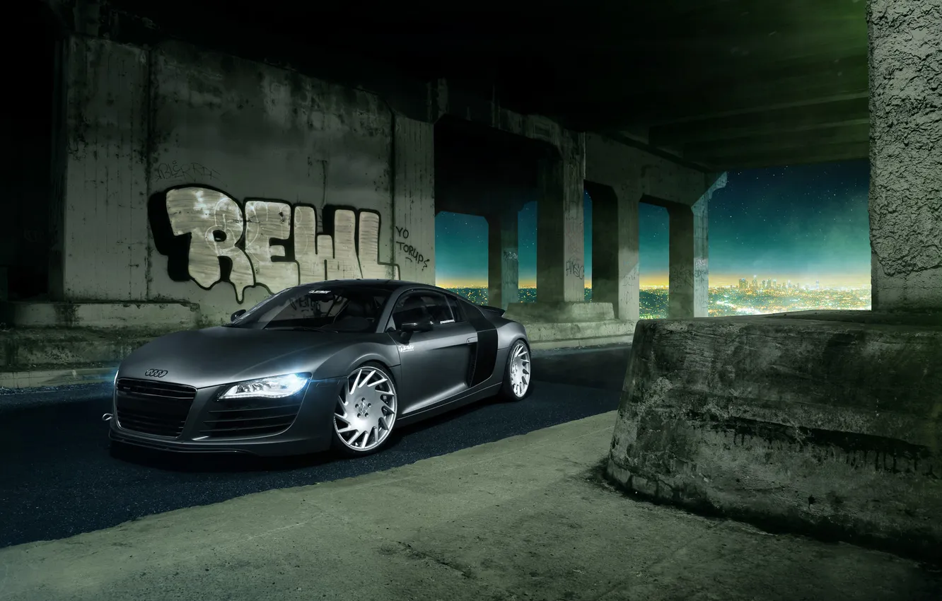 Photo wallpaper Audi, City, Front, Supercar, Vossen, Wheels, Nigth, VLE-1