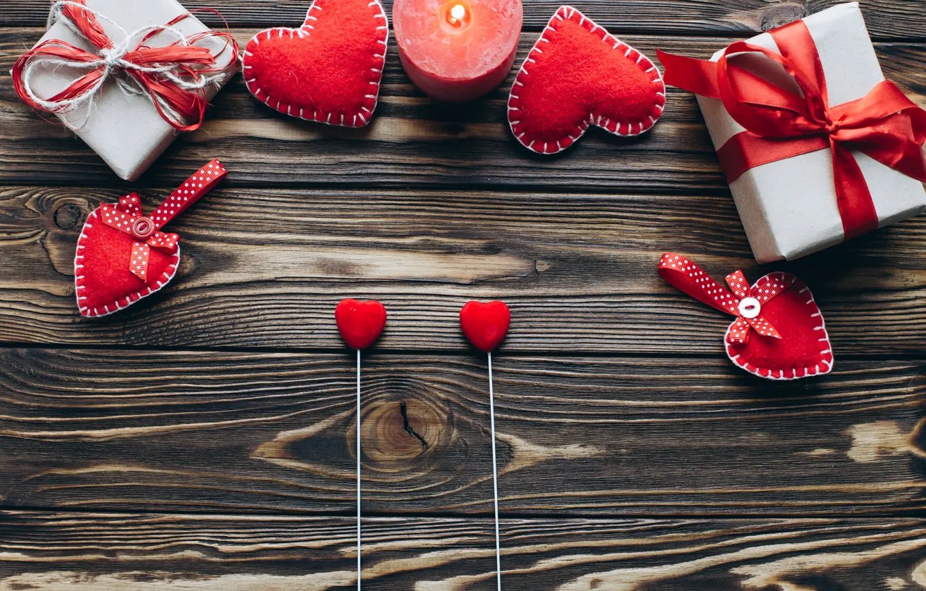 Photo wallpaper holiday, candle, gifts, hearts, Valentine's day, Valentine's day