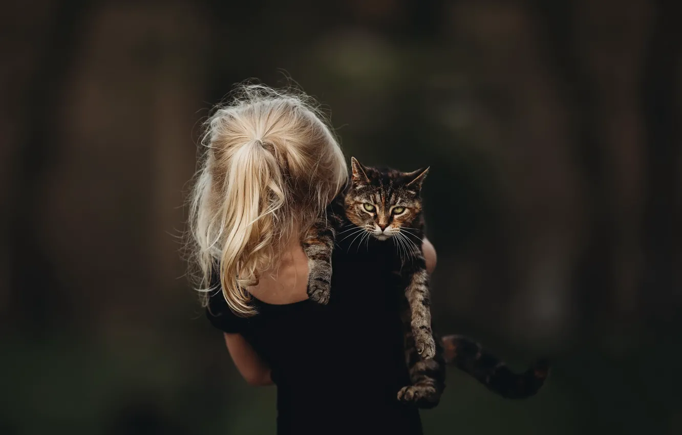 Photo wallpaper cat, girl, child