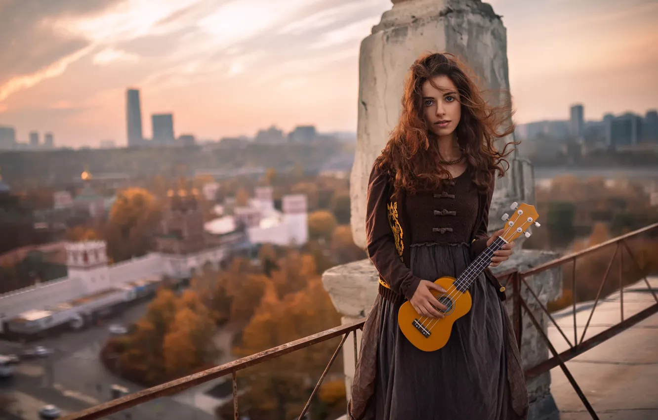 Photo wallpaper girl, guitar, on the roof, Oleg Demyanchenko, Miriam Erokhina
