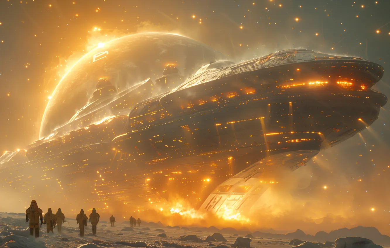 Photo wallpaper nature, fog, future, fiction, UFO, haze, spaceship, the futuristic