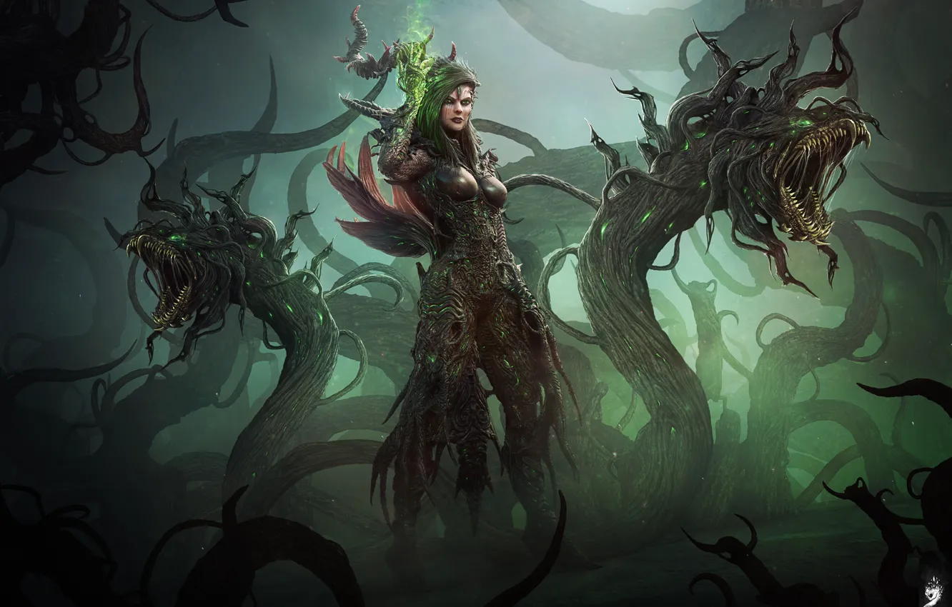 Photo wallpaper fantasy, darkness, woman, monster, MAG, monster