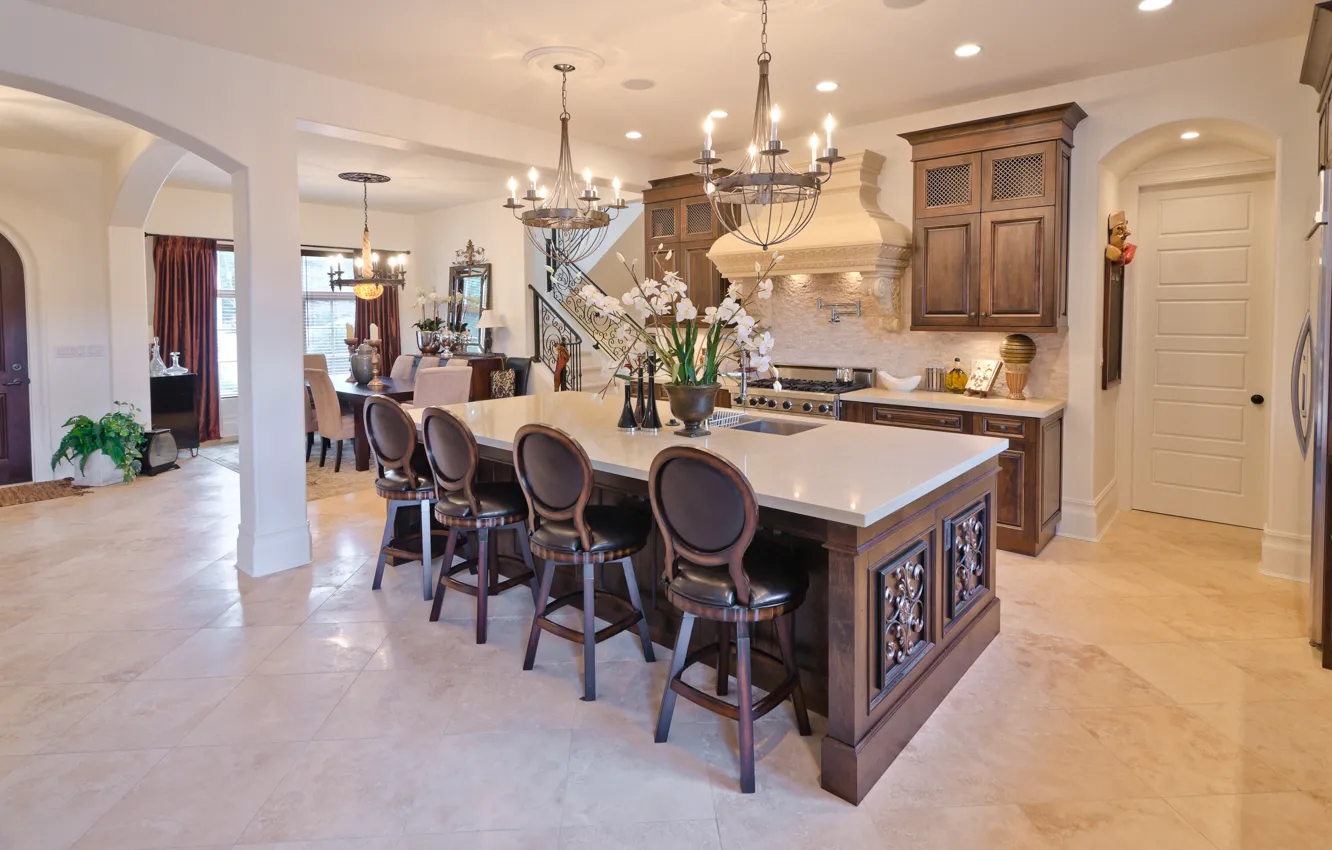 Photo wallpaper Villa, interior, kitchen, dining room