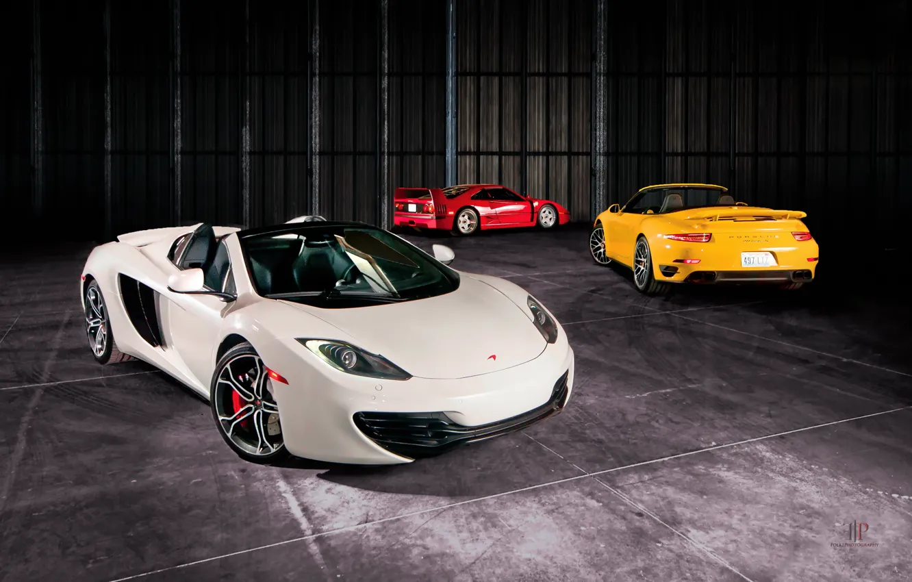 Photo wallpaper McLaren, MP4-12C, Spider, Cabriolet, Ferrari F40, Turbo S, Porsche 991