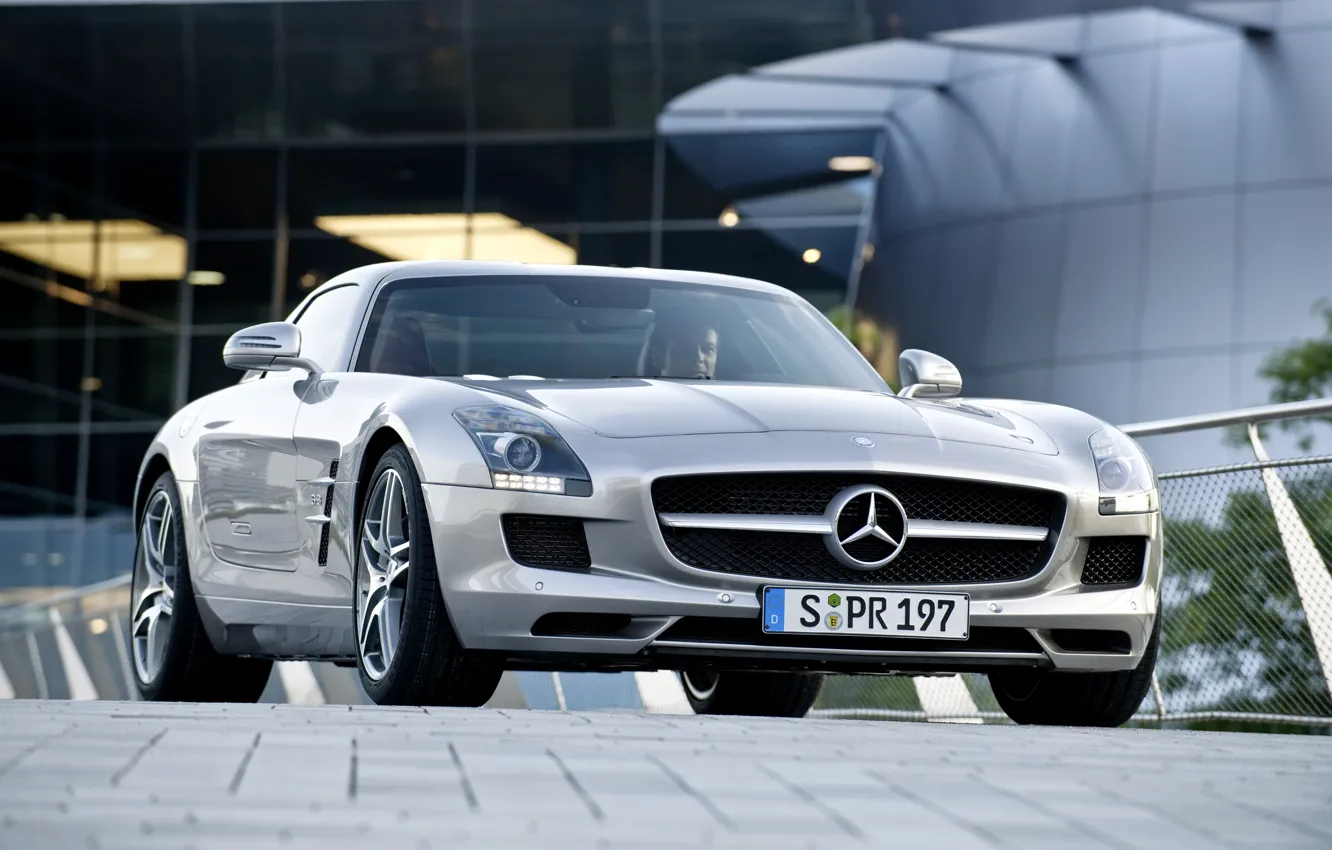 Photo wallpaper machine, tile, silver, mercedes amg sls63