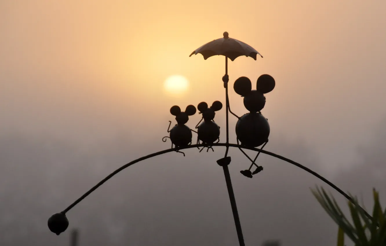 Photo wallpaper sunset, umbrella, mouse, mice