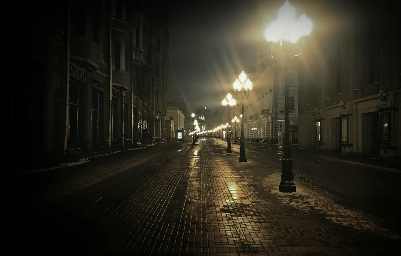 Photo wallpaper the city, lights, street, lights, night, Boulevard