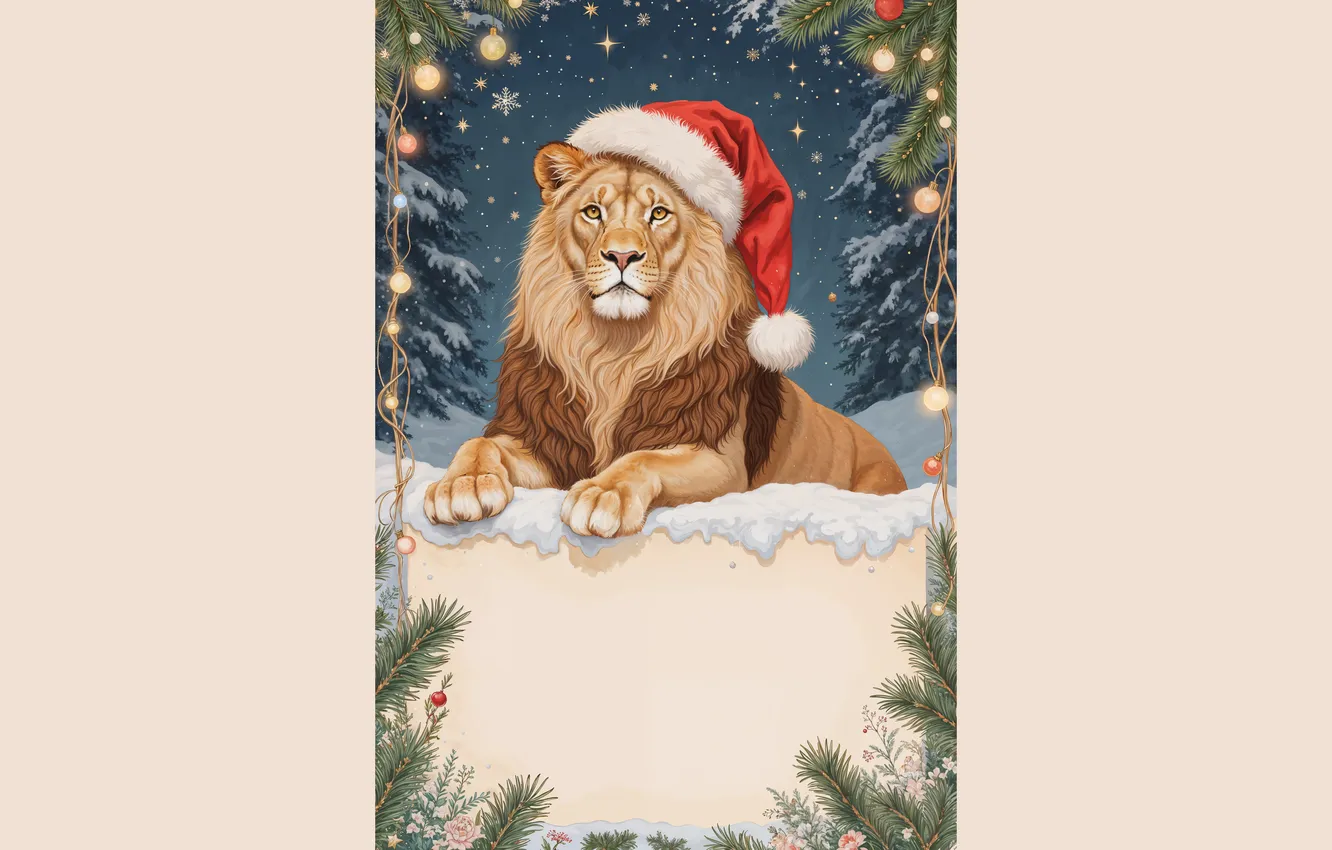 Photo wallpaper winter, look, snow, branches, new year, Leo, frame, Christmas