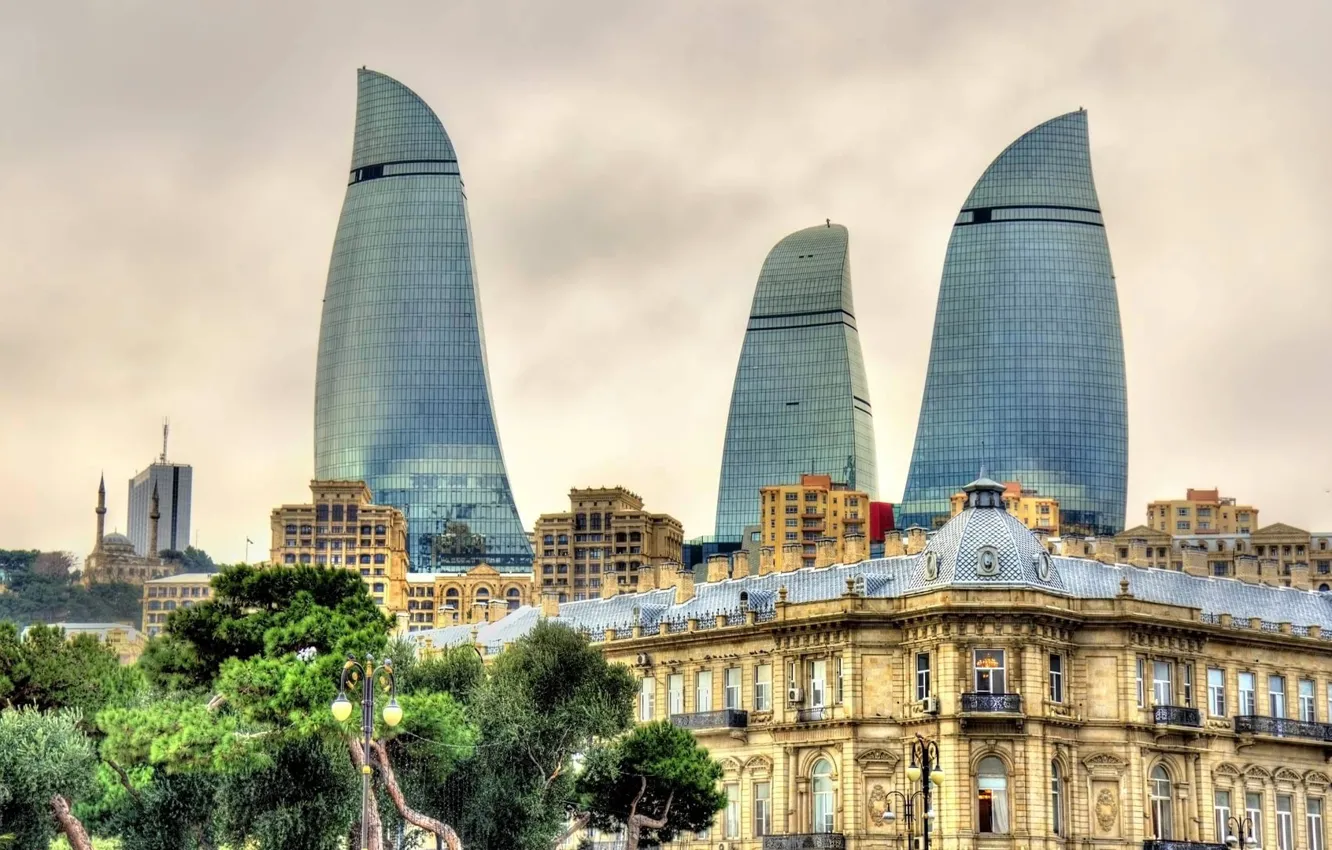Photo wallpaper home, Azerbaijan, Baku, Flame towers
