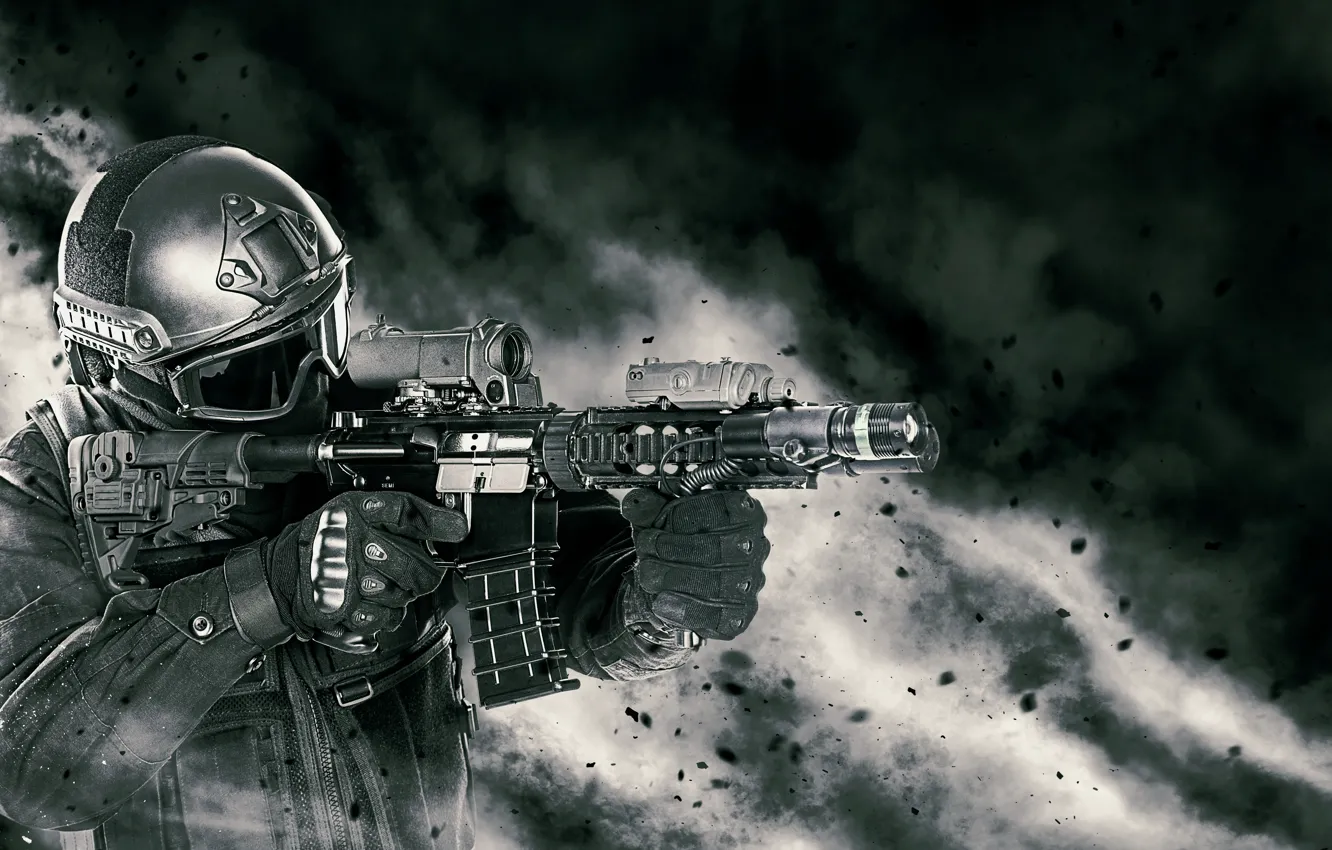 Photo wallpaper soldier, armament, Elite, pearls, assault rifle, equipment, powder