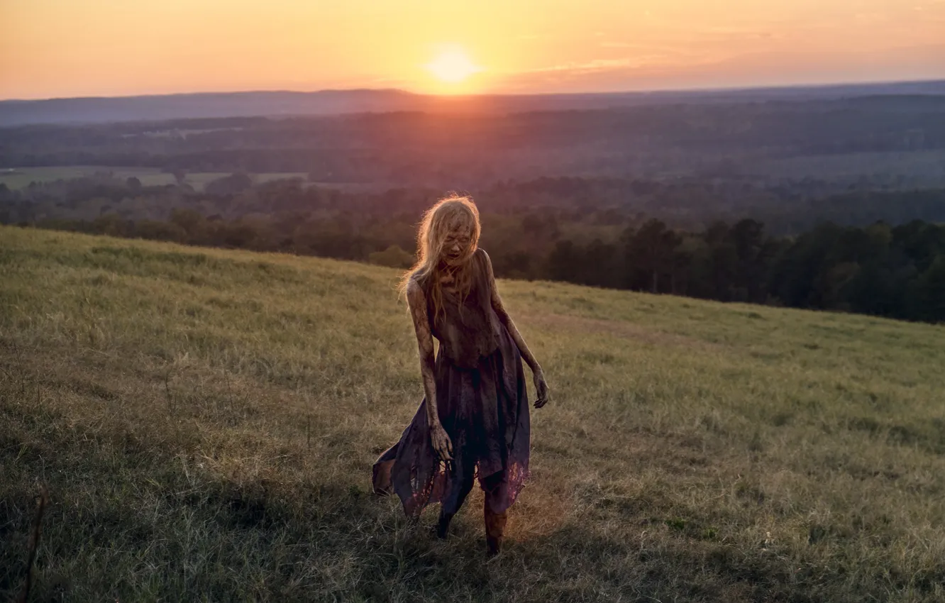 Photo wallpaper the sun, landscape, dawn, zombies, The Walking Dead, Season 8, Episode 16