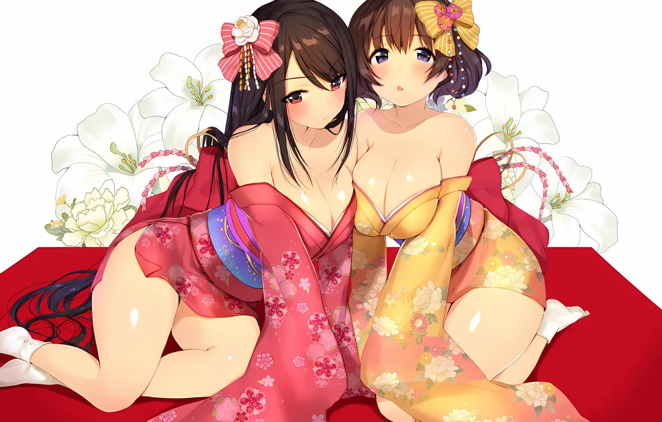 Photo wallpaper sexy, cleavage, long hair, dress, legs, girls, boobs, anime