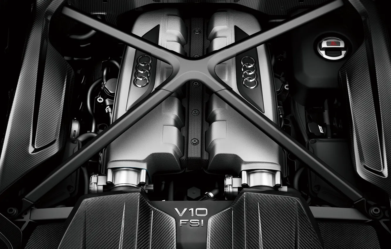 Photo wallpaper Audi, engine, Coupe, V10, under the hood, 2023, spacers, Audi R8 V10 Coupe