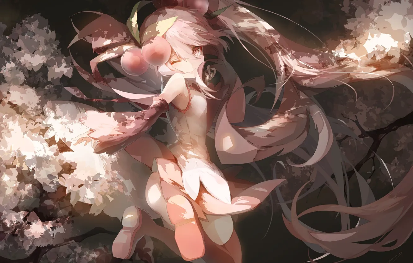 Photo wallpaper girl, anime, art, cherry, vocaloid, wink, sakura, mike, saihate