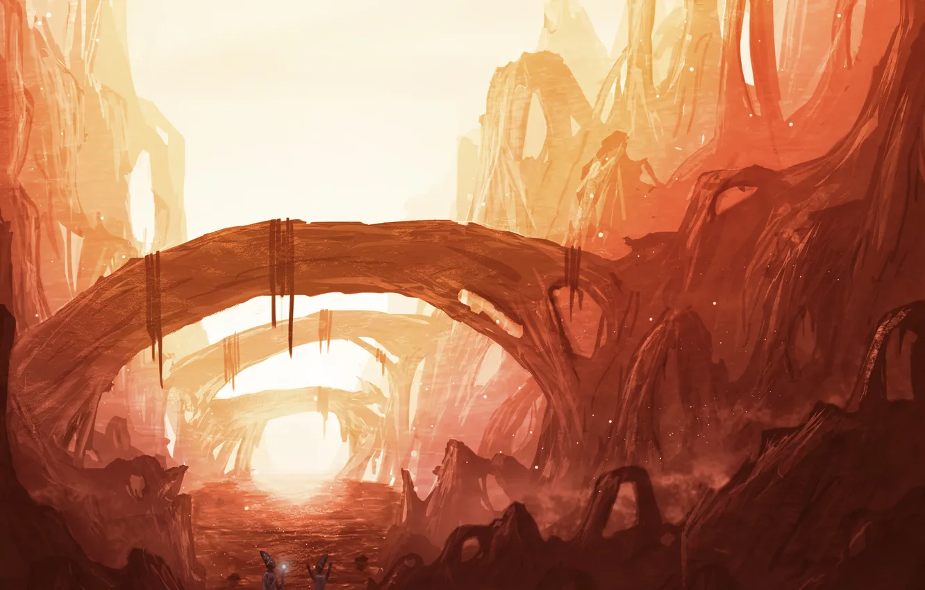 Photo wallpaper mountains, rocks, people, art