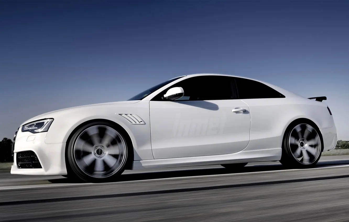 Photo wallpaper Audi, Audi, White, Wheel, Machine, Rieger, Side view, In Motion