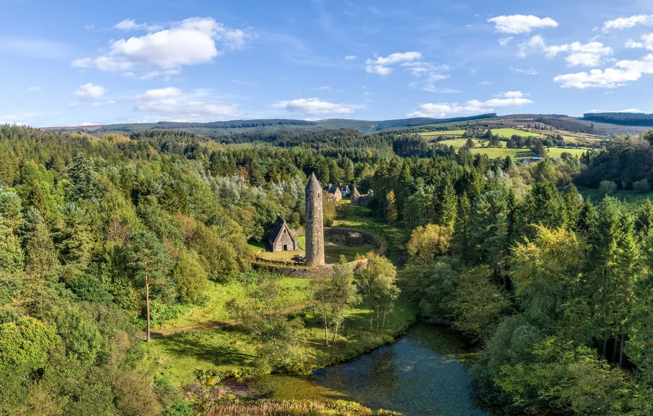 Photo wallpaper forest, trees, tower, Northern Ireland, Gortin