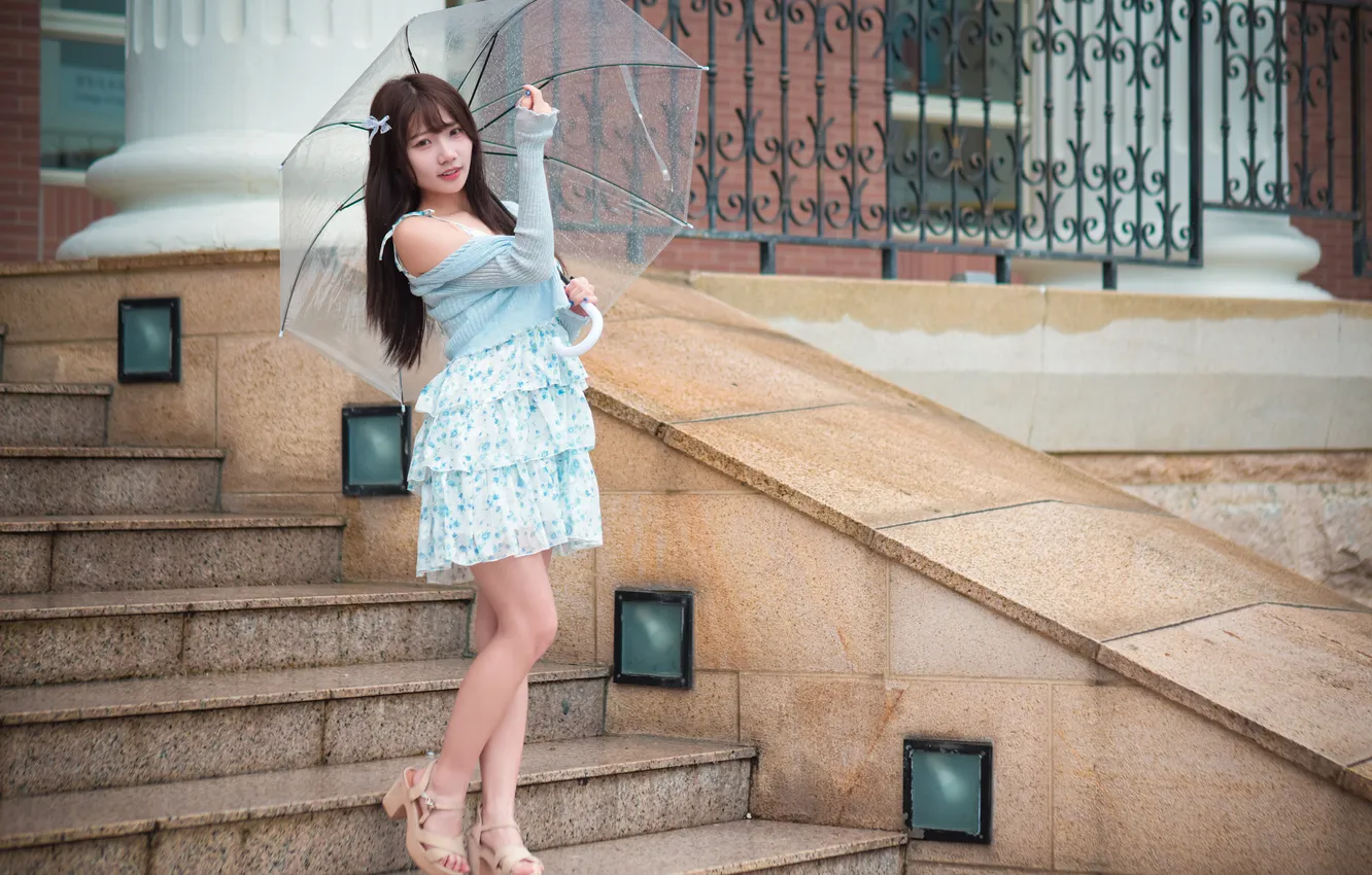 Photo wallpaper girl, umbrella, Asian