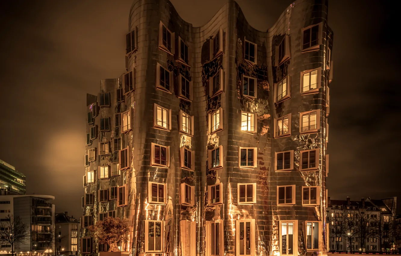 Photo wallpaper night, the building, Germany, Sepia, Germany, Dusseldorf