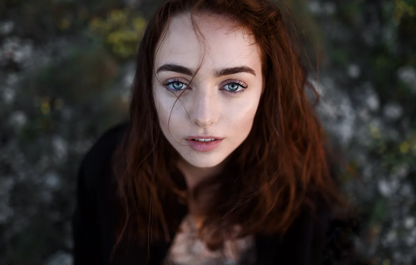 Photo wallpaper girl, green eyes, long hair, dress, photo, photographer, model, bokeh