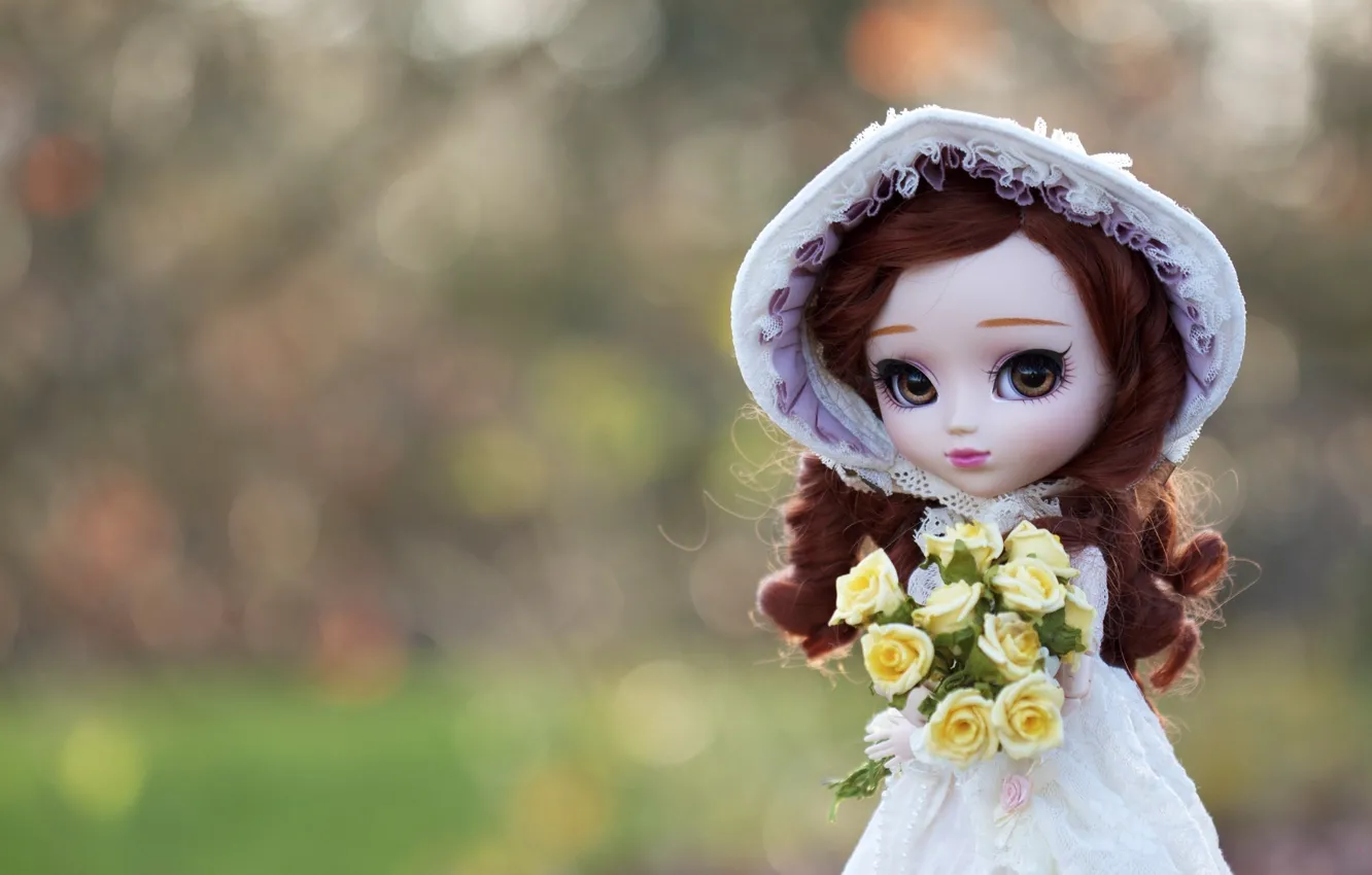 Photo wallpaper toy, bouquet, hat, doll, hat