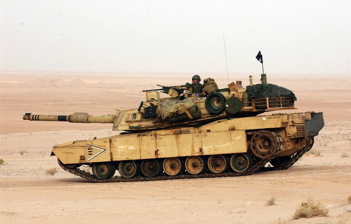 Photo wallpaper desert, tank, M1A1, Abrams