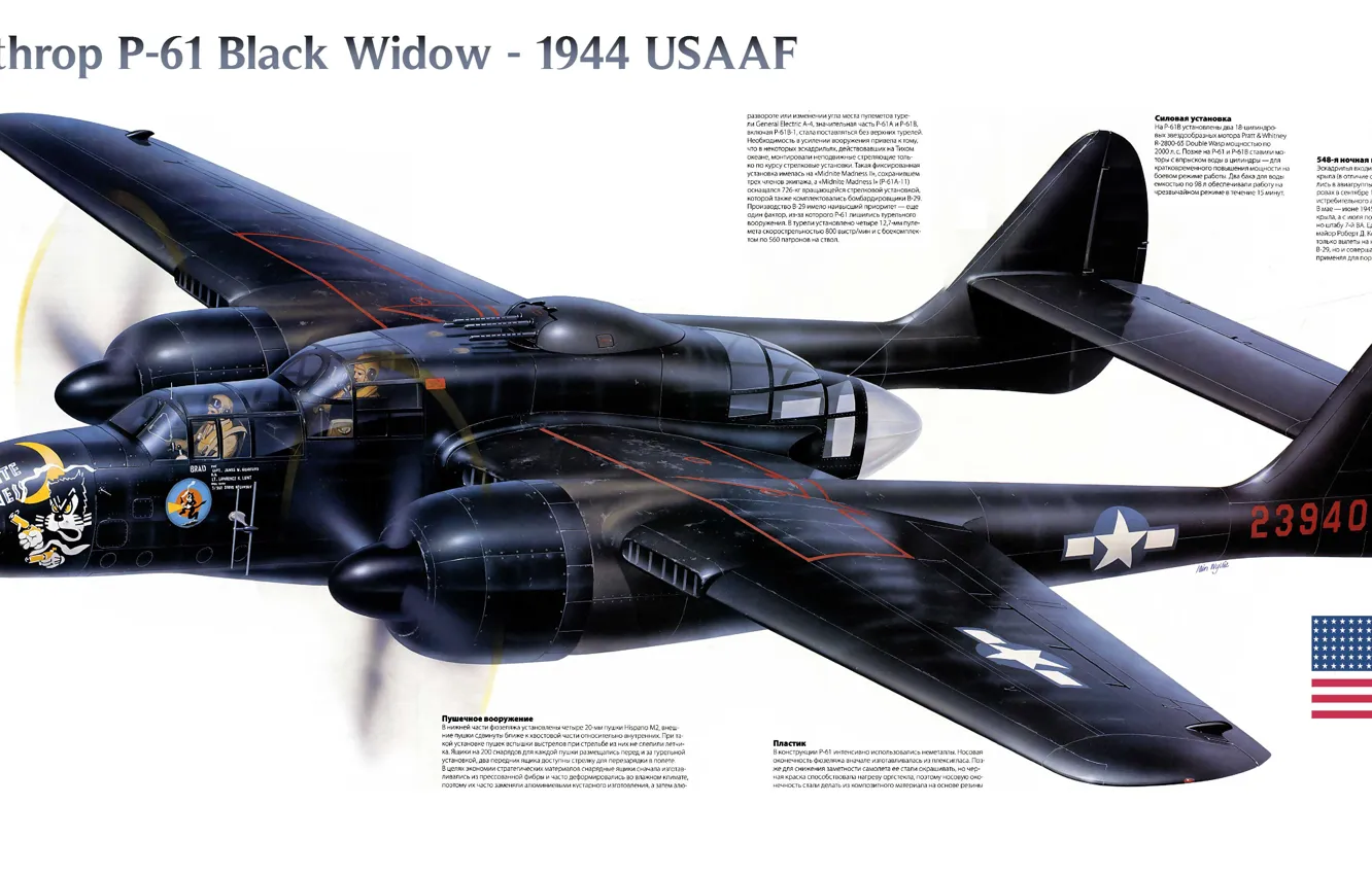 Photo wallpaper fighter, war, night, Northrop, P-61, Black Widow, 1944, period