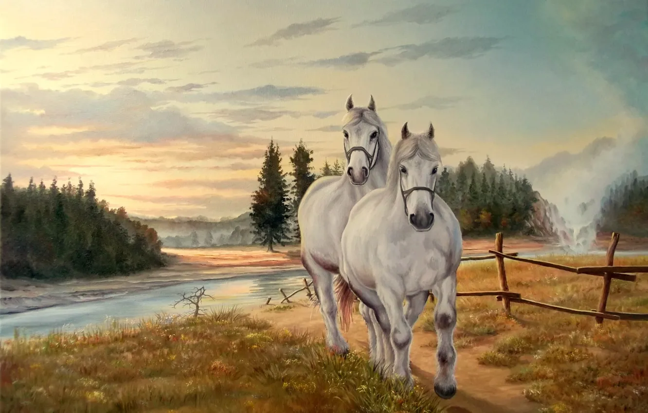 Photo wallpaper landscape, nature, horse