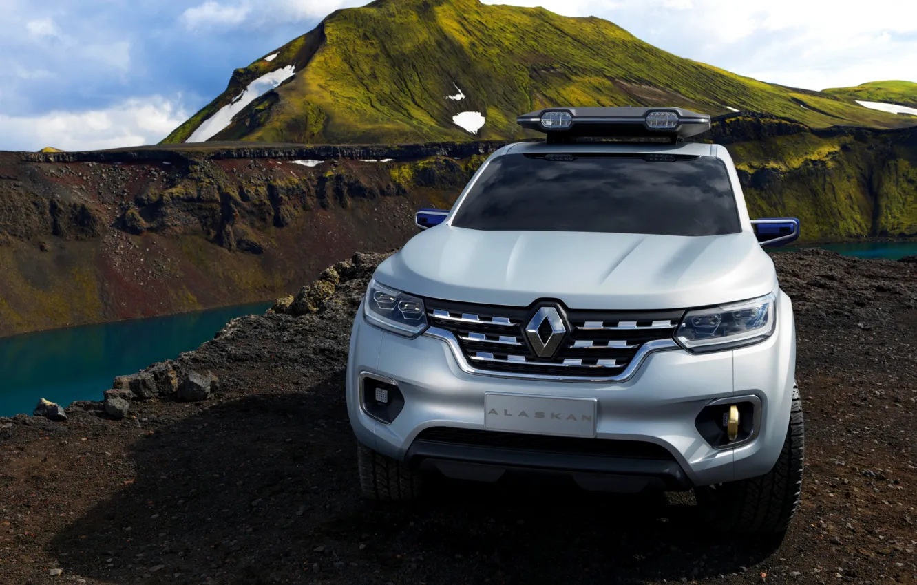 Photo wallpaper mountains, vegetation, silver, Renault, pickup, 2015, Alaskan Concept