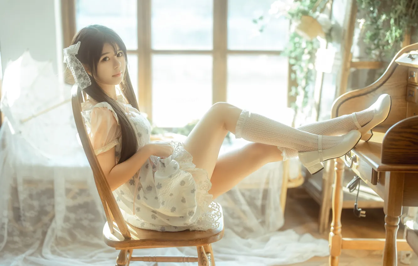 Photo wallpaper twintails, model, women, asian, women indoors, Rua Ruan