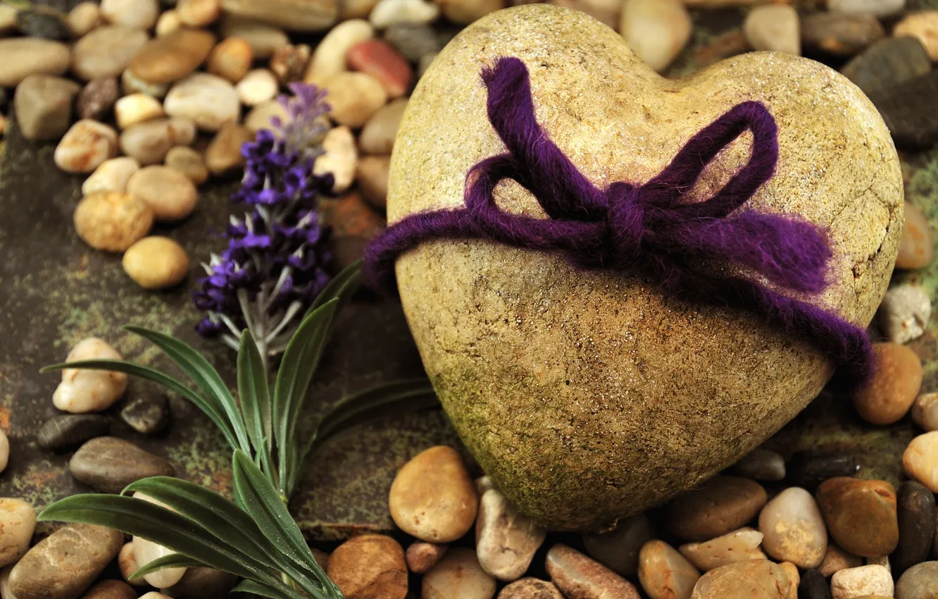 Photo wallpaper purple, stones, gift, heart, bow, Stone heart