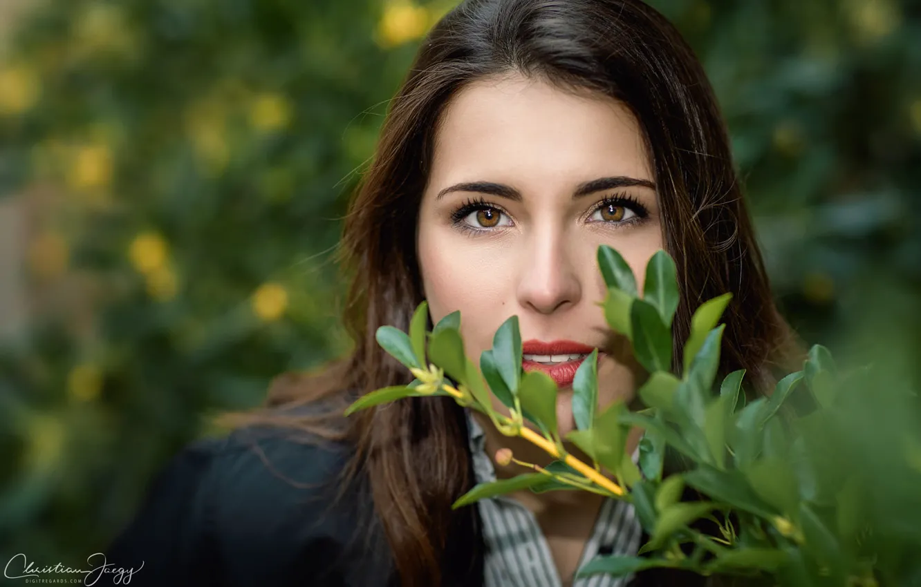 Photo wallpaper look, girl, tree branch