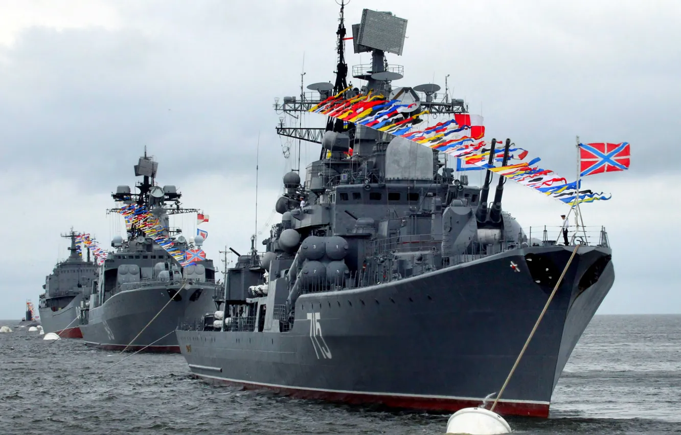 Photo wallpaper ship, parade, destroyer, quick